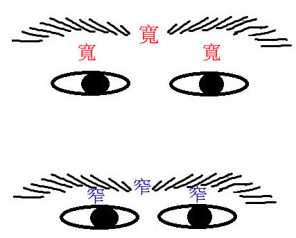 眉眼中间宽OR窄